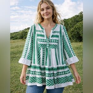 Crown & Ivy Green and White Tunic Top Women’s Size XL 100% Cotton